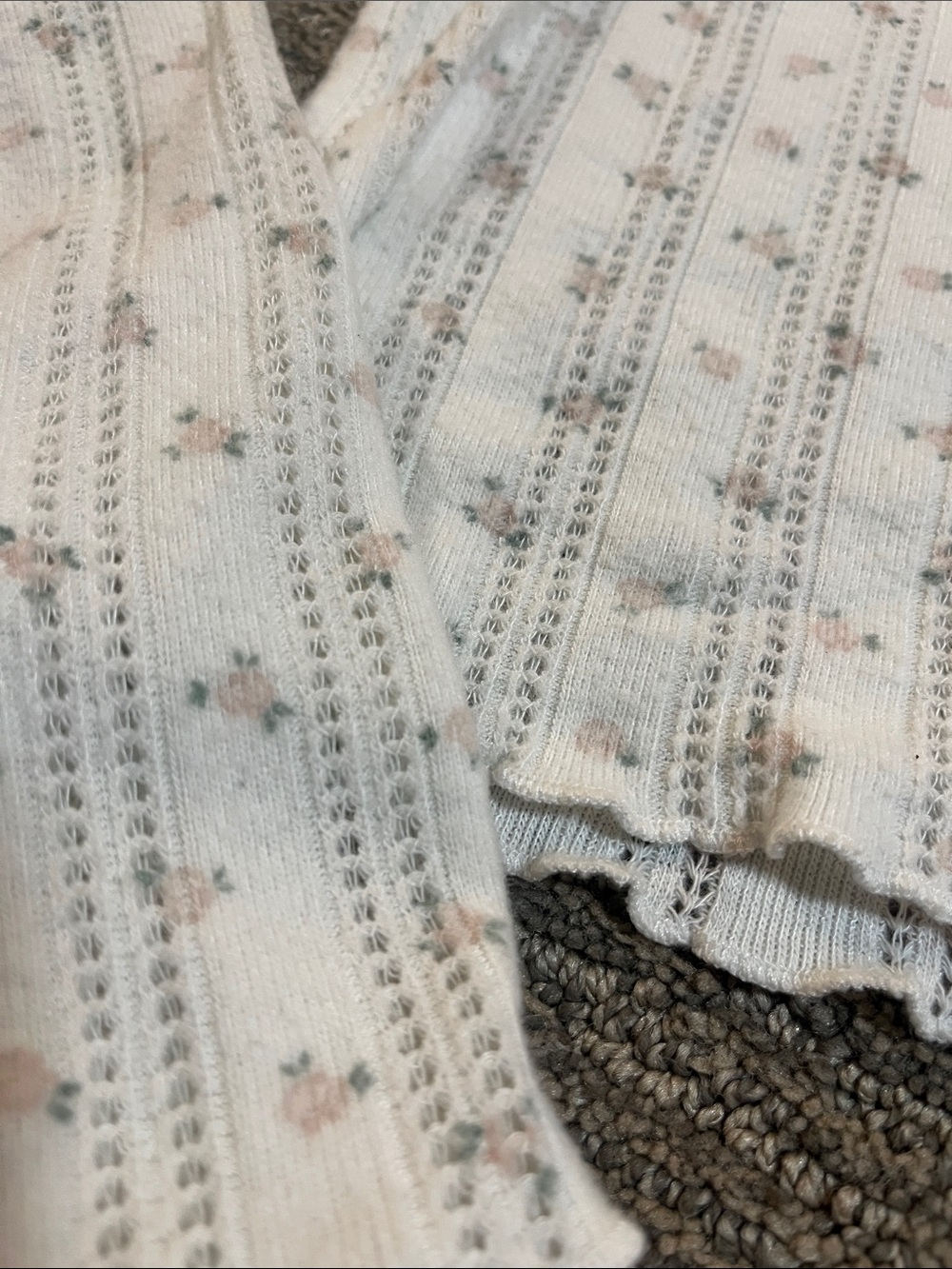 Pink Rose Cream Ribbed Lace-Trim Long Sleeve Top & Shorts Pajama Set - Picture 4 of 11